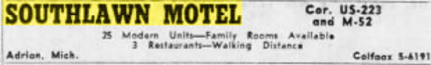 Southlawn Motel - 1961 Ad (newer photo)